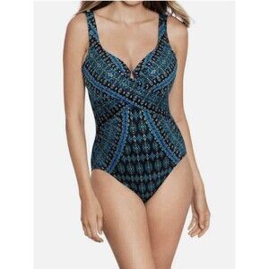 Miraclesuit Amarna Criss Cross Escape One Piece Swimsuit Black Multi US 10